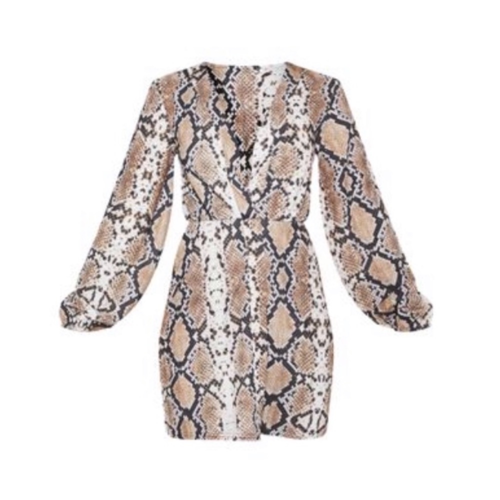 Snake print plunge shift dress